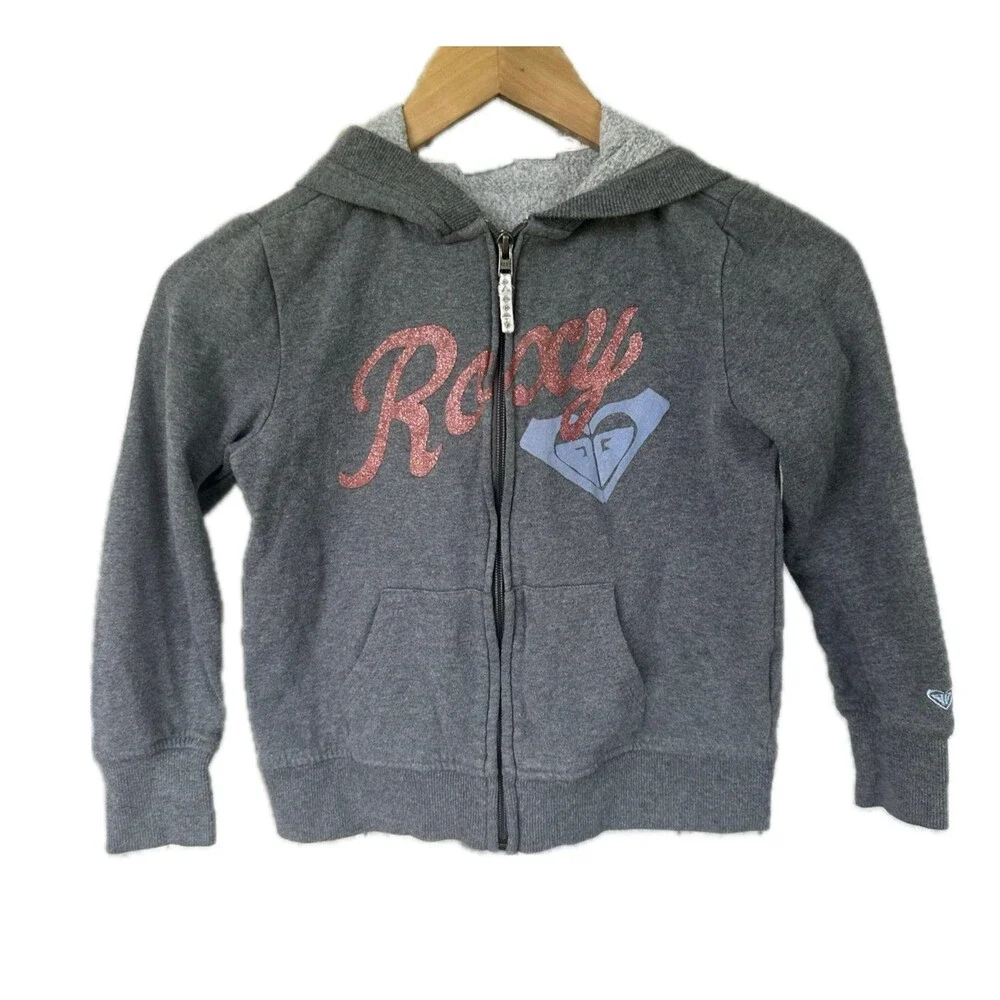 Roxy Girl Sun Sand Surf Full Zip Front Pocket Ribbed Trim Hoodie Jacket 7-8 S